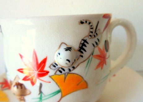 京焼・小手鞠窯 コーヒーカップ紅葉＊サバトラとチヤトラ