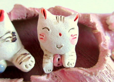 豊大窯　猫のお雛様＊半月雛ピンク