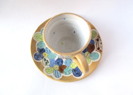 ＊安藤喜代子＊猫とお花のコーヒーカップ＊ブルーB