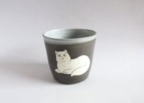 つぐみ製陶所　猫のフリーカップB＊シロネコ