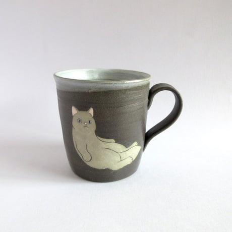 つぐみ製陶所 　猫のマグカップ＊グレー猫
