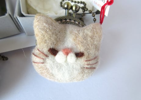 haruru＊woolfelt　まめねこがまぐち　黒猫／ブチネコ／薄茶猫