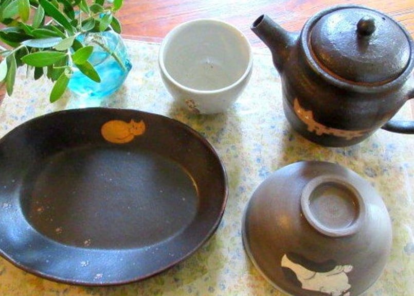 桃窯 猫の楕円中鉢E | コーヒー豆と雑貨の店 豆ねこ