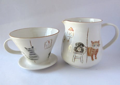 ヒロロ工房　猫のドリッパーセット
