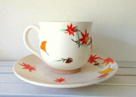 京焼・小手鞠窯 コーヒーカップ紅葉＊サバトラとチヤトラ