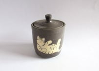 つぐみ製陶所 猫のフタ物H＊チャトラネコ