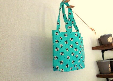 SALE!1000→800円★パンダのプチ手提げ＊ブルーグリーン