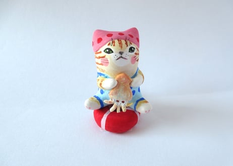 なつめみちこ 猫の置物 海辺の猫＊イカ
