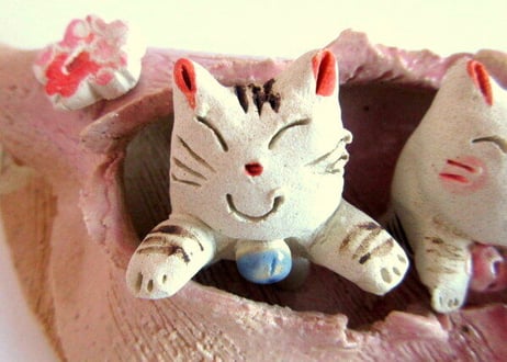 豊大窯　猫のお雛様＊半月雛ピンク