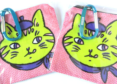 鯵ぽた屋　猫のしかくい平ポーチ　Ｅ／Ｆ
