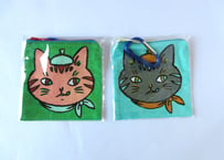 鯵ぽた屋　猫のしかくい平ポーチ　Ｉ／Ｊ