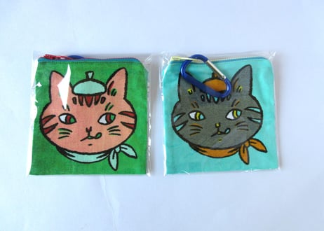 鯵ぽた屋　猫のしかくい平ポーチ　Ｉ／Ｊ