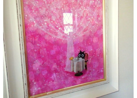 かつきかずお 額装絵画  F6号＊tea time＊
