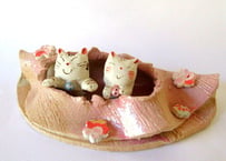 豊大窯　猫のお雛様＊半月雛ピンク