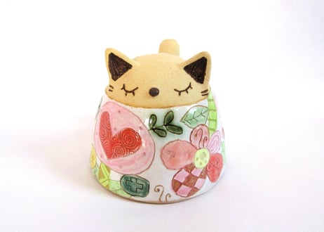 安藤喜代子 パッチワーク猫のカップ＊ピンクB