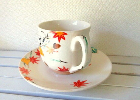京焼・小手鞠窯 コーヒーカップ紅葉＊サバトラとチヤトラ