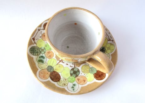 ＊安藤喜代子＊猫とお花のコーヒーカップ＊イエローB