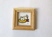 オガタミホ　額入りミニ切り絵＊えび枕＆白猫