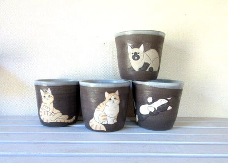 つぐみ製陶所 　猫のフリーカップ＊エキゾチック2