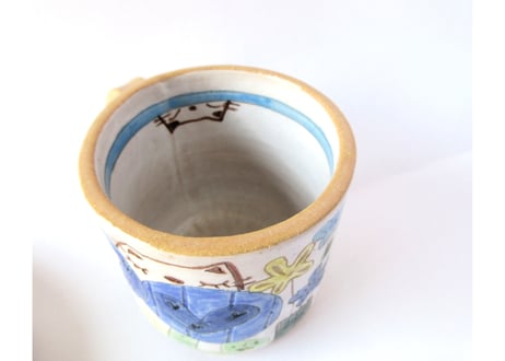 安藤喜代子　パッチワークネコのコーヒーカップ＊ブルーA
