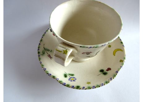 早川ゆかこ　コーヒーカップ＊猫とお花とお月さまC