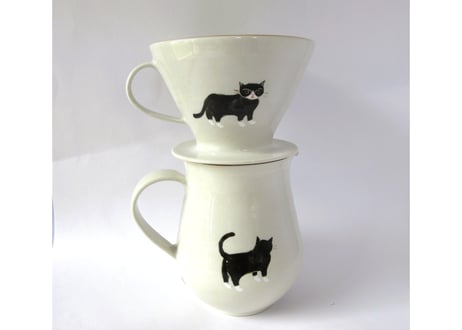 ヒロロ工房　猫のドリッパーセット  のぞき猫＊ハチワレ猫