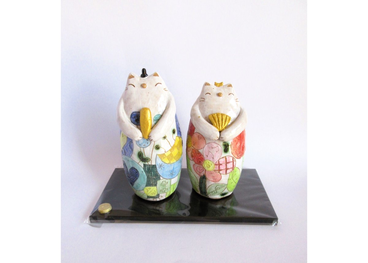 猫のお雛様【大】＋3匹官女╰(*´︶`*)╯♡ 安藤喜代子 彩ぽっちゃり猫雛 | コーヒー豆と雑貨の店 豆ねこ