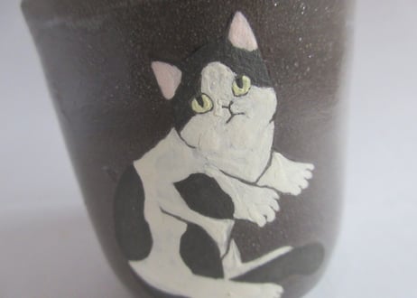 つぐみ製陶所 猫のフタ物J＊ハチワレネコ