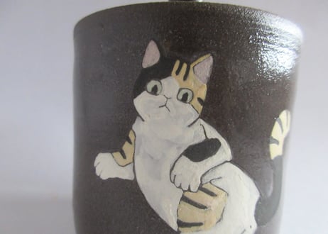つぐみ製陶所 猫のフタ物D＊ミケネコ