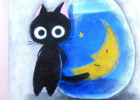 かつきかずお 額装絵画＊ボクだけの青い夜＊
