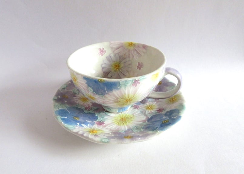 【新品】ゆずりは工房　工房ゆずりは　カップ&ソーサー 工房ゆずりは お花のカップ＆ソーサー ブルー | コーヒー豆と雑貨の店
