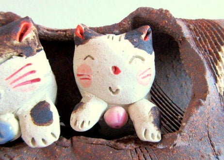 豊大窯　猫のお雛様＊半月雛茶色