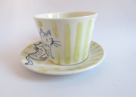 草舟 猫のコーヒーカップ＆ソーサーF