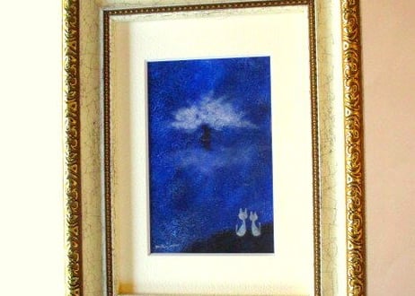 かつきかずお 額装絵画＊夜桜をふたりで