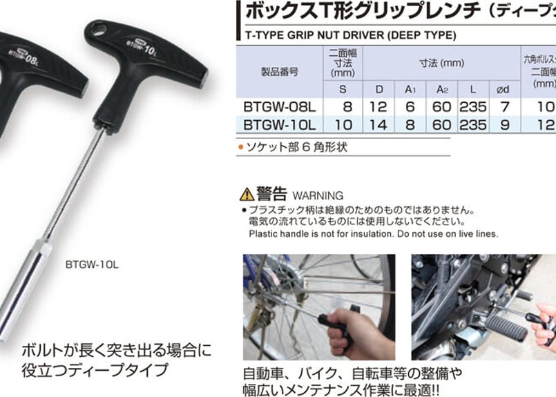 TONE ボックスT形グリップレンチ 二面幅10㎜（ディープタイプ