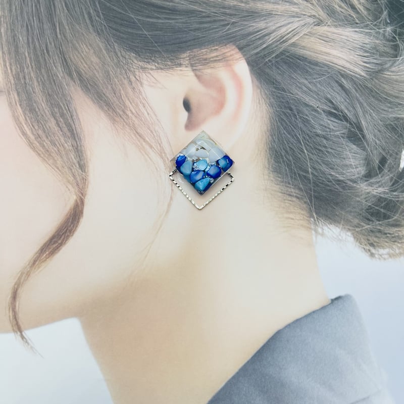 レジンカボションスクエアハンドメイドピアスイヤリング変更可能