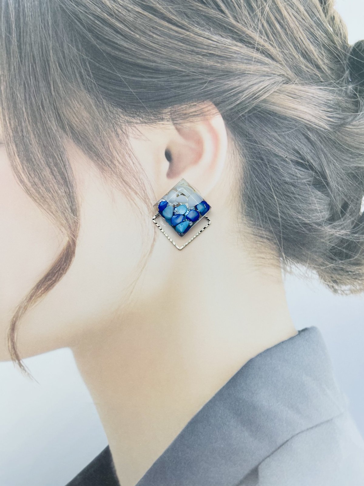 ダブルスクエアレジンカボションピアス