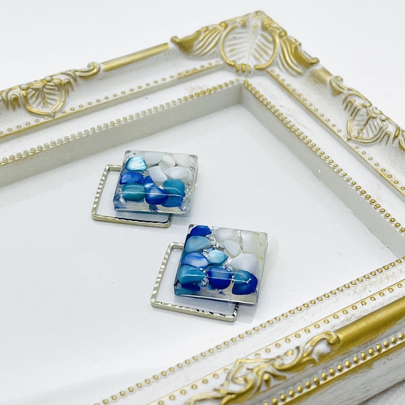 レジンカボションスクエアハンドメイドピアスイヤリング変更可