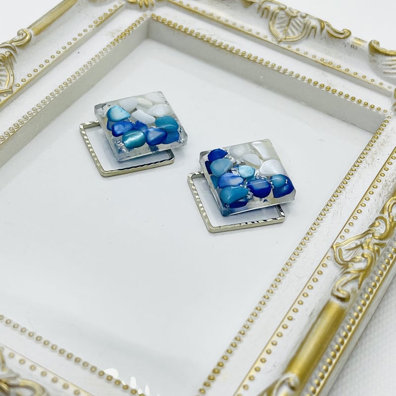 レジン　カボション　スクエア　ハンドメイド　ピアス　イヤリング変更可 レジン カボション スクエア ハンドメイド ピアス イヤリング