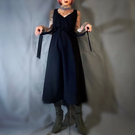 Long ribbon apron dress　No.VDR23002