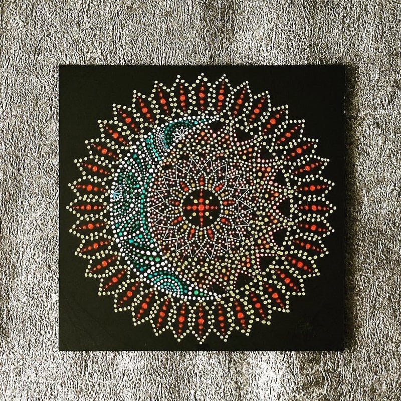 月と太陽さん専用 曼荼羅アート 1点もの Marieles Grundmann 点描画