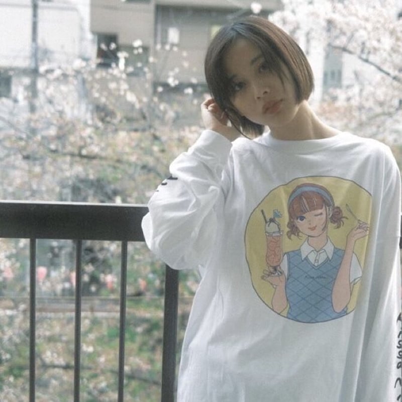 ヨシフクホノカ×喫茶ニカイ”コラボ ロングスリーブTシャツ イエロー