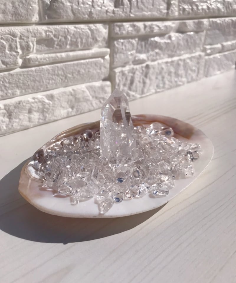 浄化セット さざれ石とシェルパール皿水晶ポイント | Petite Cadeau