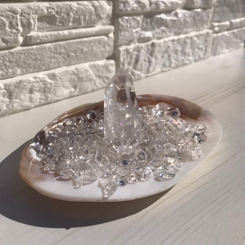 浄化セット さざれ石とシェルパール皿水晶ポイント | Petite Cadeau