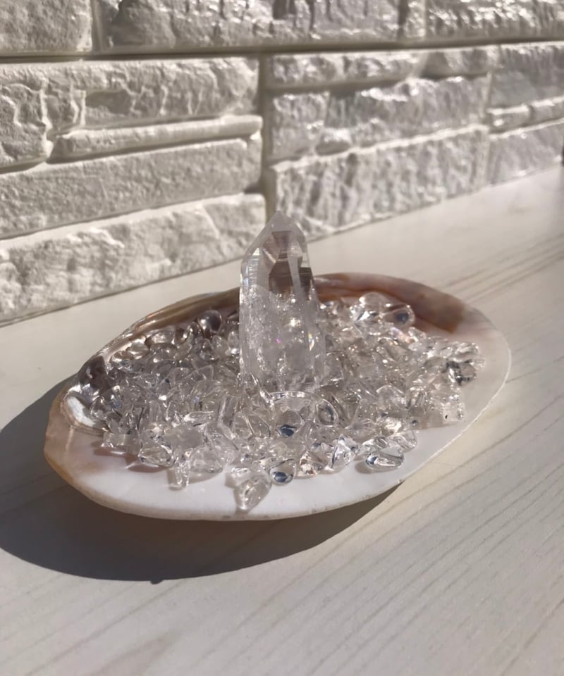 浄化セット さざれ石とシェルパール皿水晶ポイント | Petite Cadeau