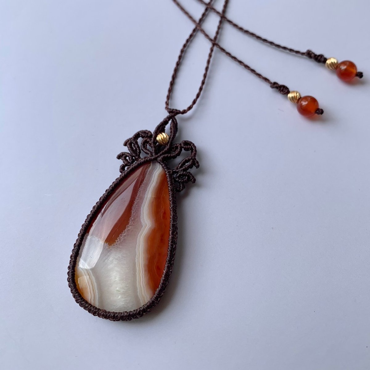 2257 ⑥♡瑪瑙&オパライト天然石♡マクラメネックレス ペンダント 2257