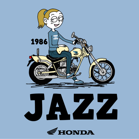 ホンダ　JAZZ 1986　HONDA THE PEOPLE　コットンTシャツ／アシッドブルー