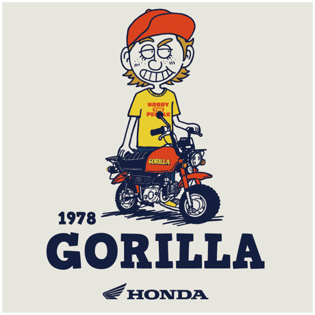 ホンダ　GORILLA 1978　HONDA THE PEOPLE　コットンTシャツ／オートミール
