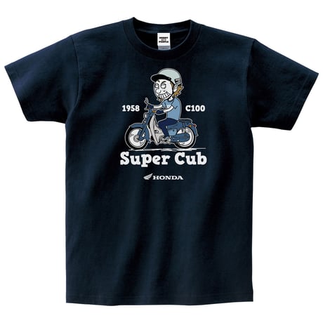 ホンダ　SuperCub C100 1958　HONDA THE PEOPLE　コットンTシャツ／ネイビー