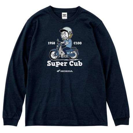 ホンダ　SuperCub C100 1958　HONDA THE PEOPLE　ロングスリーブTシャツ／ネイビー